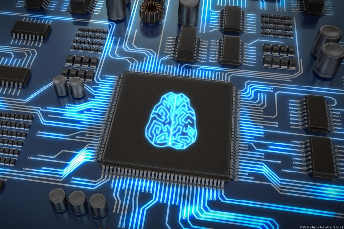 Artificial intelligence electronic circuit. Microchip with glowi